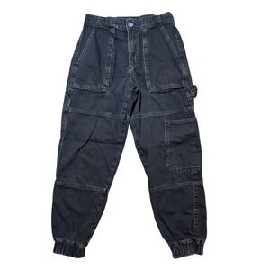 ALLSAINTS Mila Jean Cargo Pants Black Denim Jogger Womens Size 6 Millitary Chore